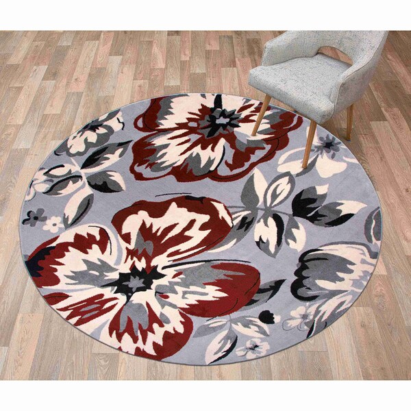 World Rug Gallery Modern Floral Area Rug 6'6'' Round Red Area Rug 9098RED6RND - main